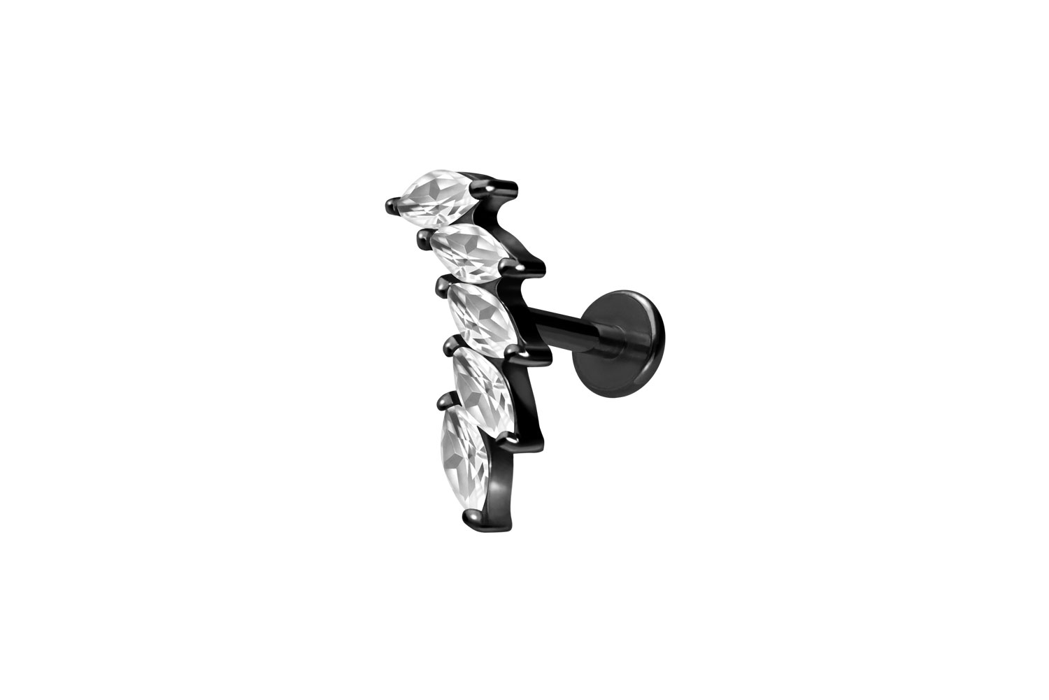 Titan Labret Piercing mit Innengewinde 5 EINGEFASSTE KRISTALLTROPFEN